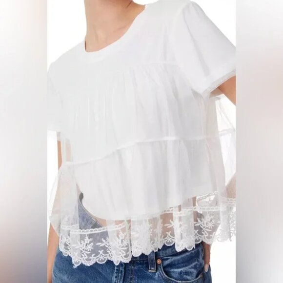 Alice and Olivia Dreema tiered tee Short Sleeve Top White Size S - Picture 2 of 5